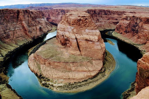 Aerial view of Horseshoe Bend alongside the Colorado River