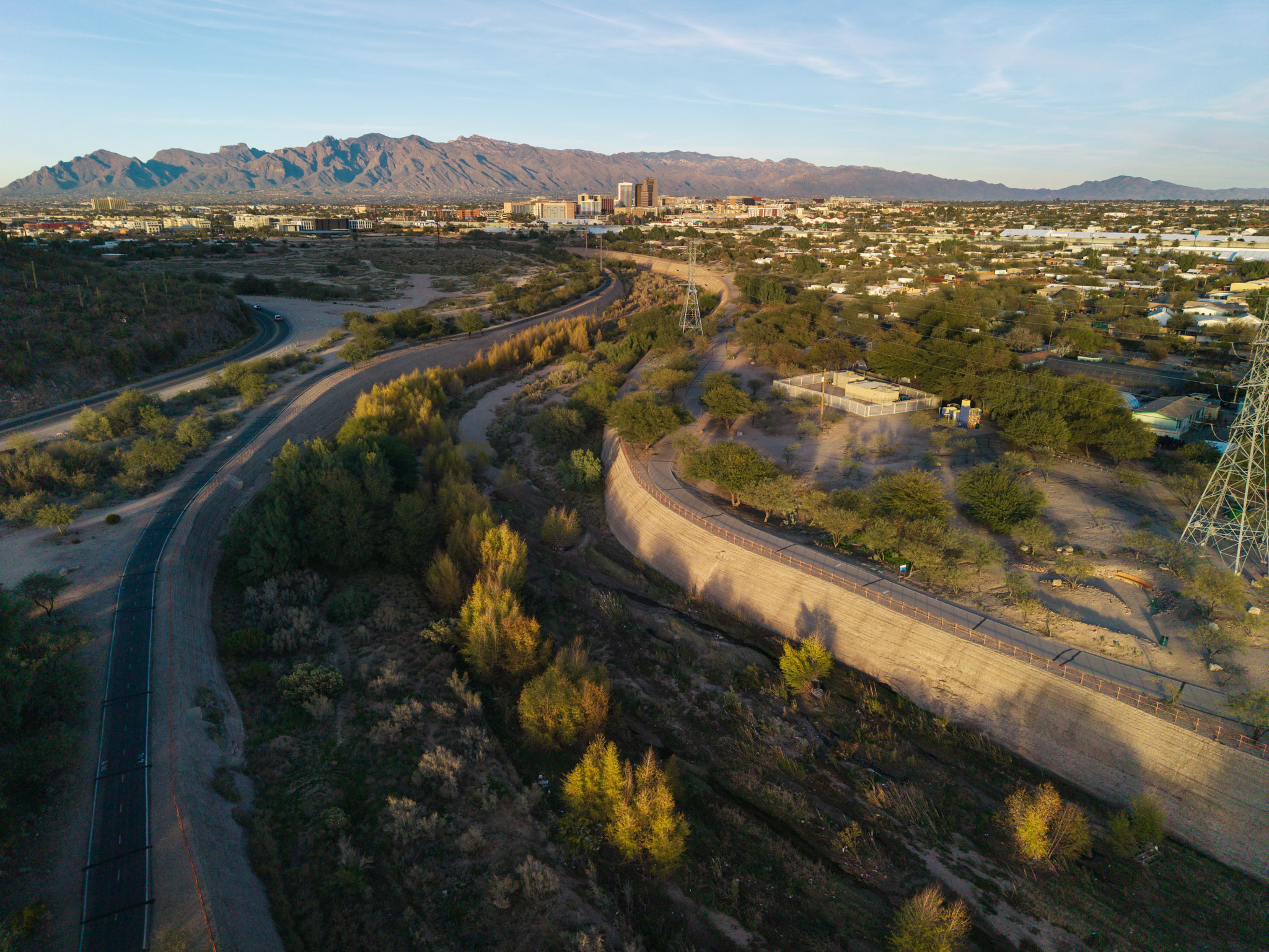 aerial view of the Heritage Project recycled water outfall into the Santa Cruz River