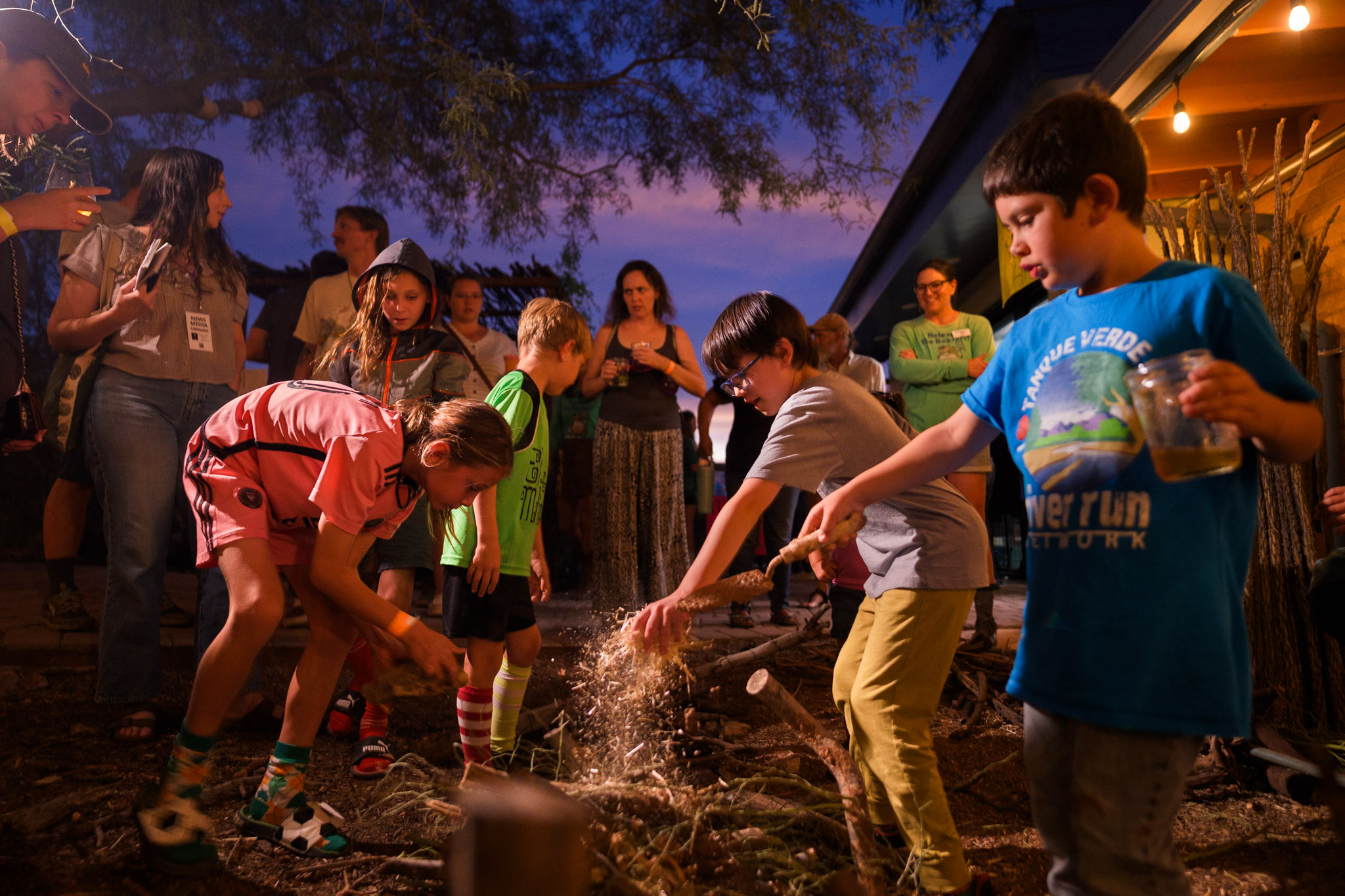 kids building a beaver dam