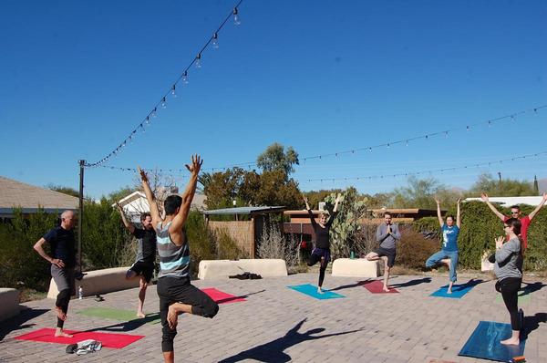 The beautiful west plaza at WMG's Living Lab is the perfect setting for our outdoor community YogaFlow classes.