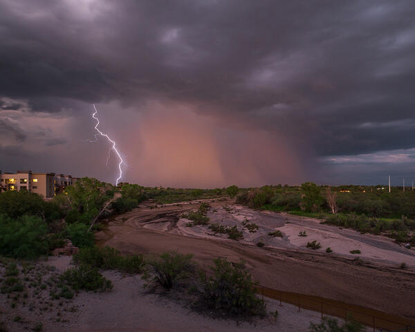 Monsoon at night at Tanque Verde Creek. 