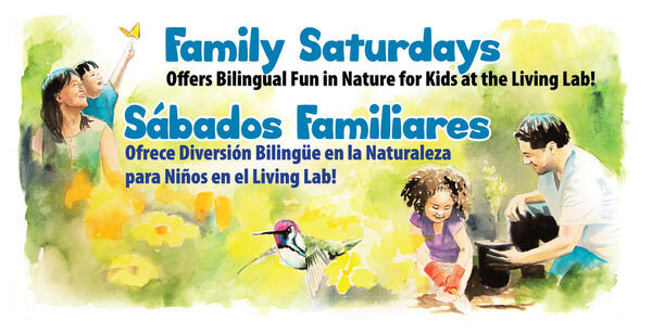 Bilingual banner art for Family Saturdays