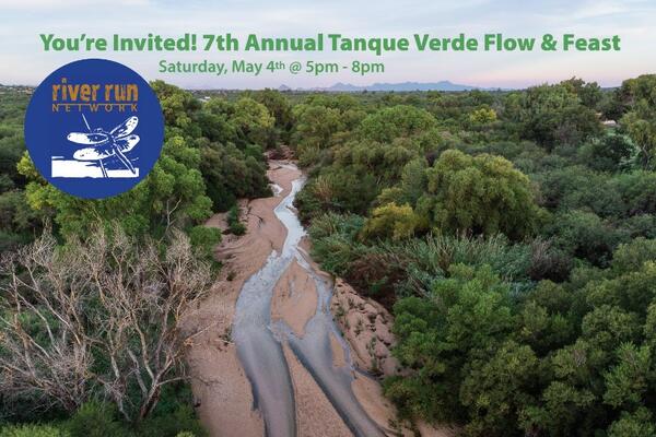 an overhead photo of tanque verde creek promoting a party