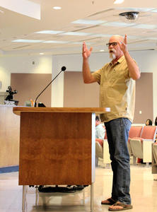 WMG's River Restoration Biologist Trevor Hare speaks at the Pima County Board Meeting in support of Pima County's Resolution to protect water quality.