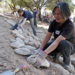 Volunteers install earthworks system